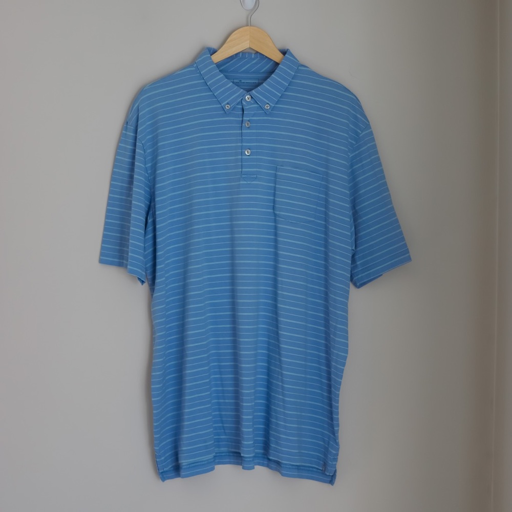 Peter Millar 100% Pima Cotton Short Sleeve Golf Polo Blue Stripe XXL